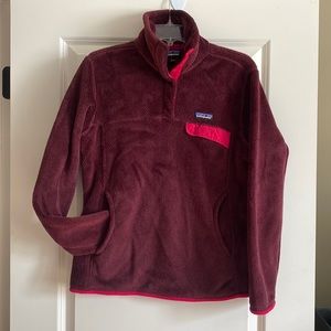 Woman’s Patagonia Pullover 1/4 Button, Size M, Burgundy/Pink